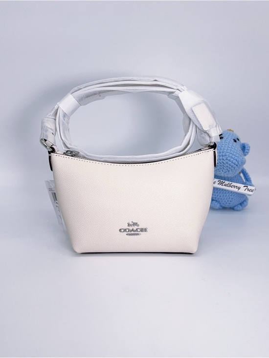 Coach Handbags - Coach CW336 Zip Top Crossbody Croissant Bag Crossgrain Leather Chalk Silver NWT